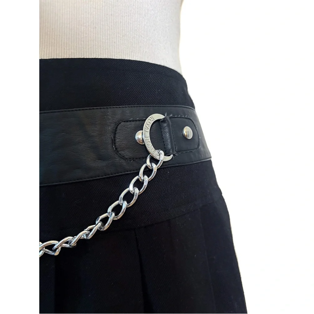 Royal Bones by Tripp Mini Skirt | Black Pleated with Chain | Size Large